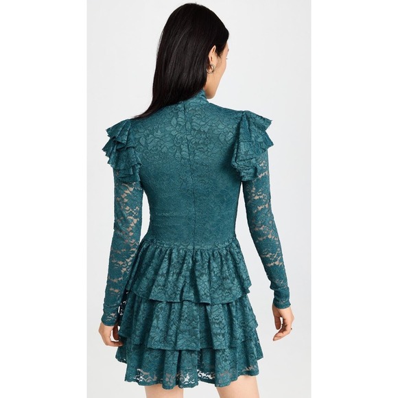 NWT Caroline Constas Emily Floral Lace Tiered Ruffle Mini Dress M Aegean Sea - Picture 2 of 11